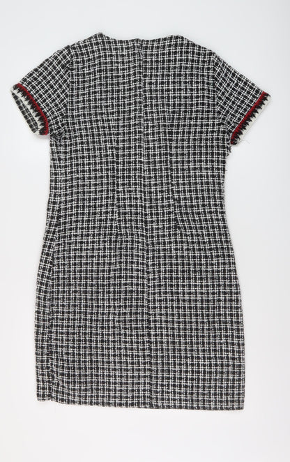 Dorothy Perkins Womens Black Geometric Cotton A-Line Size 12 Round Neck Zip