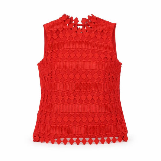Front view of Principles women’s red polyester basic t-shirt, size UK 6, mock neck