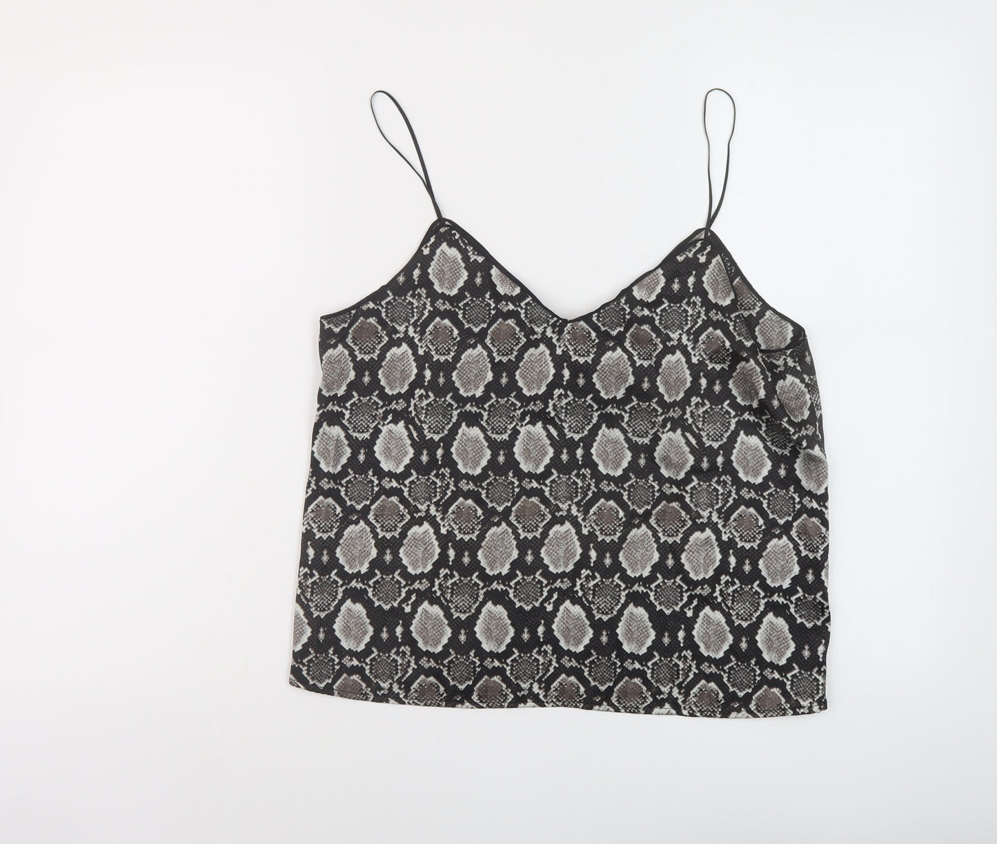 Topshop Womens Black Animal Print Polyester Camisole Tank Size 10 V-Neck