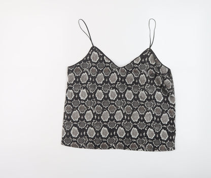Topshop Womens Black Animal Print Polyester Camisole Tank Size 10 V-Neck