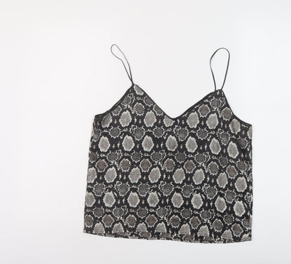 Topshop Womens Black Animal Print Polyester Camisole Tank Size 10 V-Neck