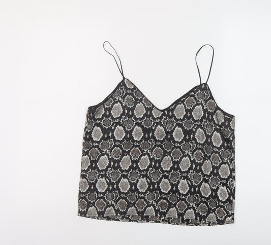 Topshop Womens Black Animal Print Polyester Camisole Tank Size 10 V-Neck