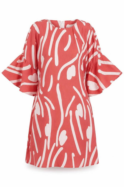 Boohoo Womens Pink Geometric Polyester A-Line Size 8 Round Neck Zip