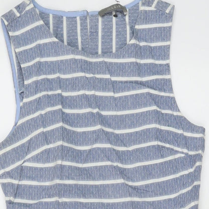 Oasis Womens Blue Striped Cotton A-Line Size 12 Round Neck Button