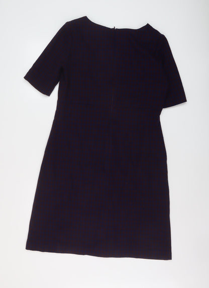 Carolyn Donnelly Womens Blue Geometric Polyester A-Line Size 12 Round Neck Zip