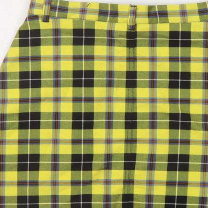 Monki Womens Yellow Plaid Polyester A-Line Skirt Size 8 Zip