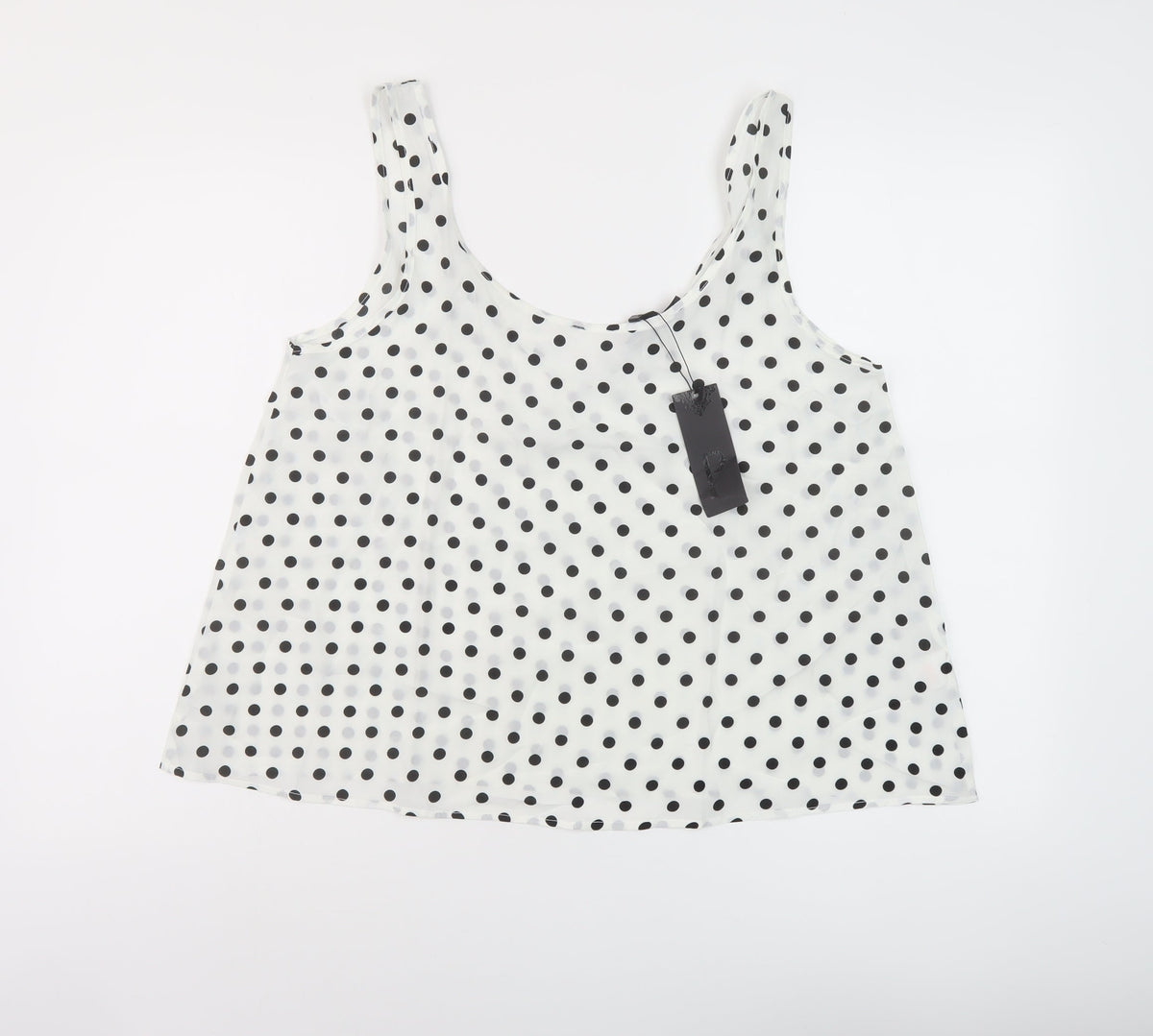 Preppy Womens White Polka Dot Polyester Basic T-Shirt Size S Round Neck