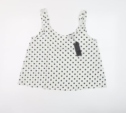 Preppy Womens White Polka Dot Polyester Basic T-Shirt Size S Round Neck