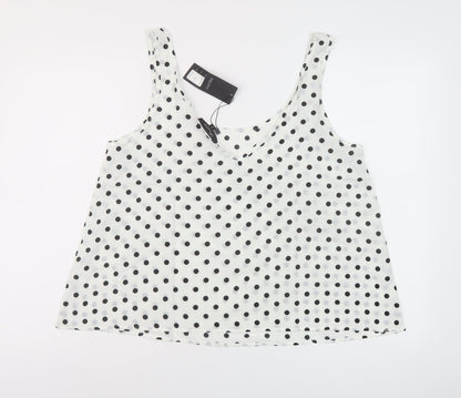 Preppy Womens White Polka Dot Polyester Basic T-Shirt Size S Round Neck