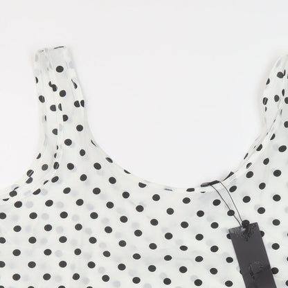 Preppy Womens White Polka Dot Polyester Basic T-Shirt Size S Round Neck
