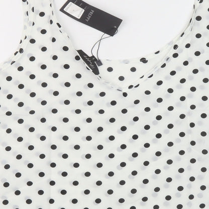 Preppy Womens White Polka Dot Polyester Basic T-Shirt Size S Round Neck