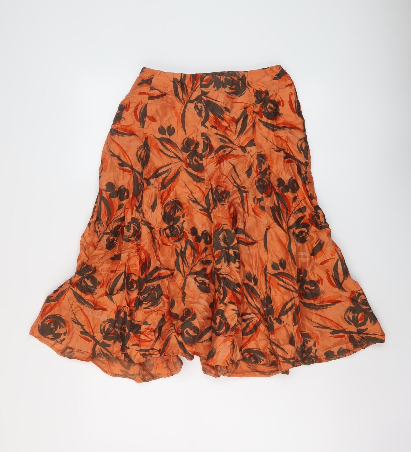 MINUET Womens Orange Geometric Viscose Skater Skirt Size 10 Zip