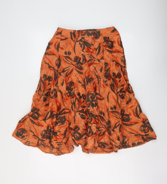 MINUET Womens Orange Geometric Viscose Skater Skirt Size 10 Zip