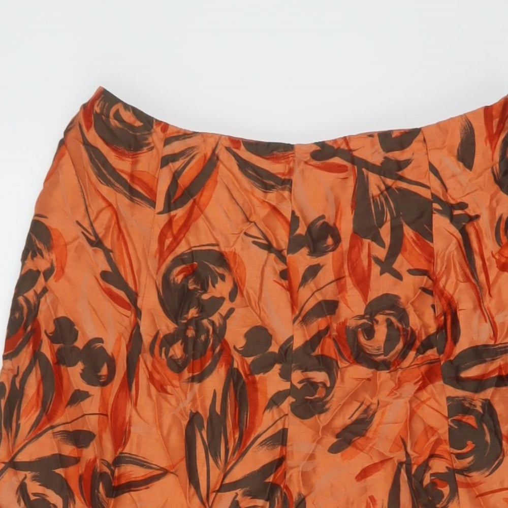 MINUET Womens Orange Geometric Viscose Skater Skirt Size 10 Zip