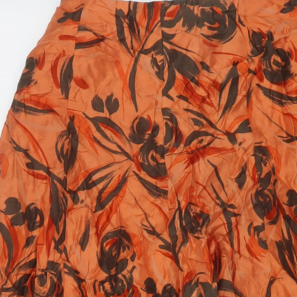 MINUET Womens Orange Geometric Viscose Skater Skirt Size 10 Zip