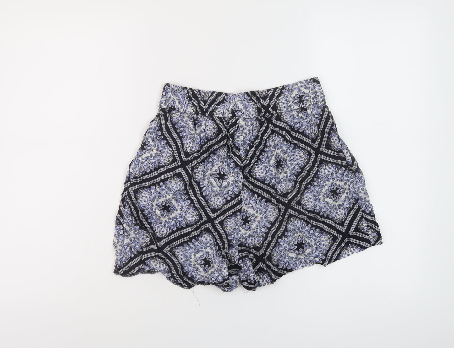 H&M Womens Blue Geometric Vinyl Basic Shorts Size 8 L4 in Regular