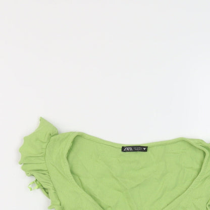 Womens UK Size S Zara Green Cropped T-Shirt