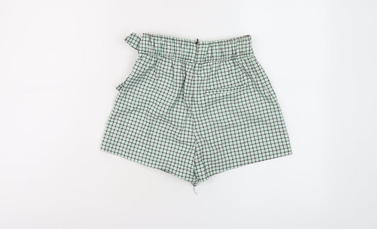 Bershka Womens Green Plaid Polyester Basic Shorts Size 6 L4 in Regular Zip