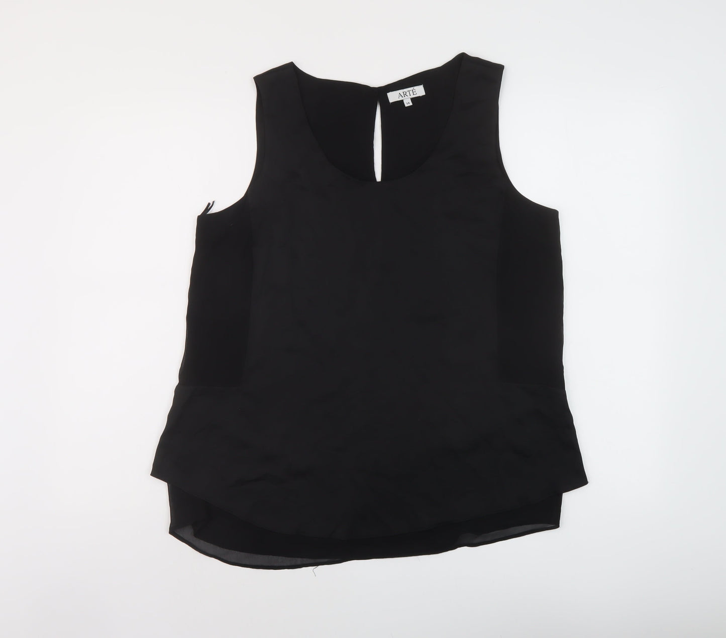 Arte Womens Black Polyester Basic Tank Size 14 Round Neck