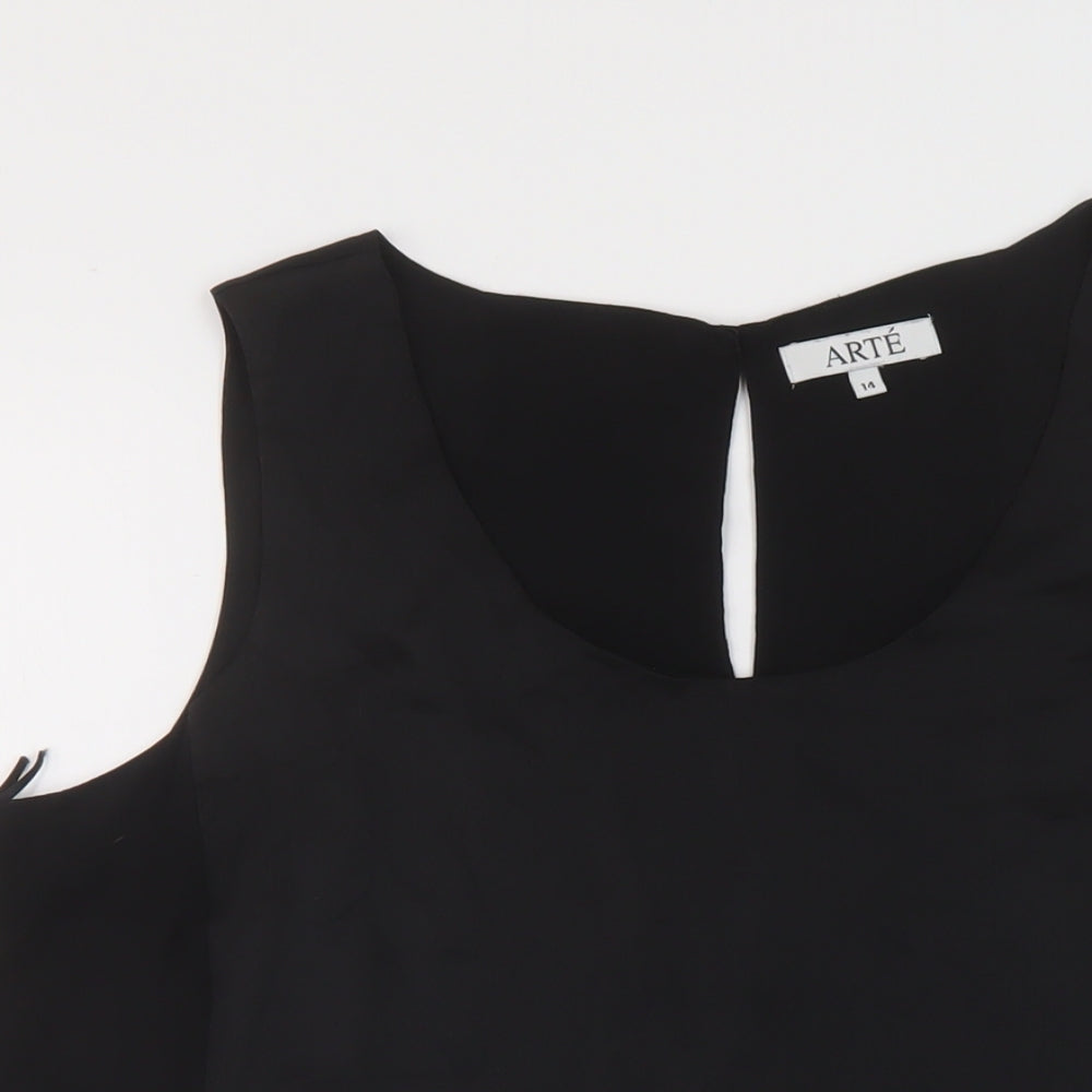 Arte Womens Black Polyester Basic Tank Size 14 Round Neck