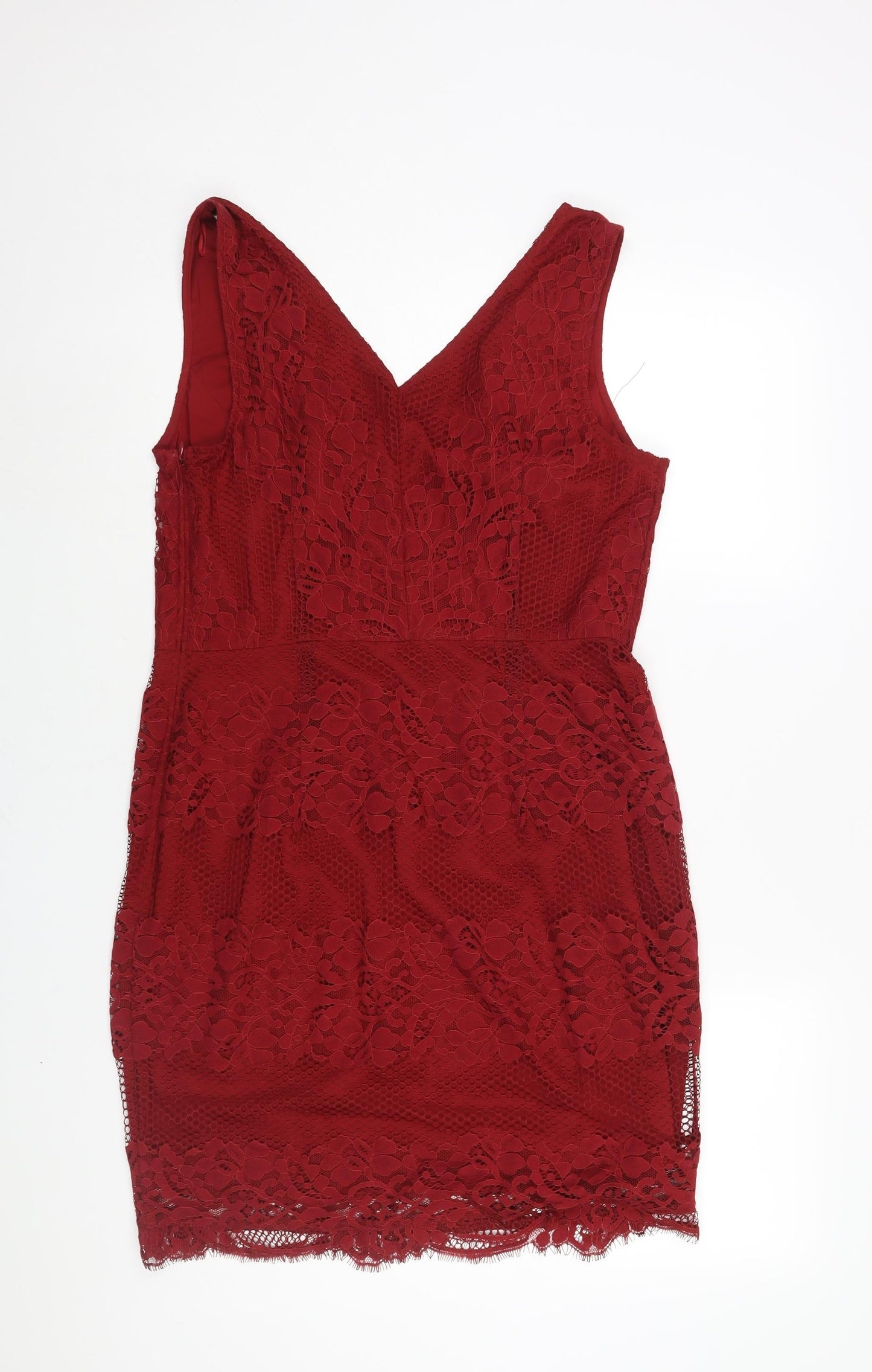 NEXT Womens Red Polyester Shift Size 14 V-Neck Zip