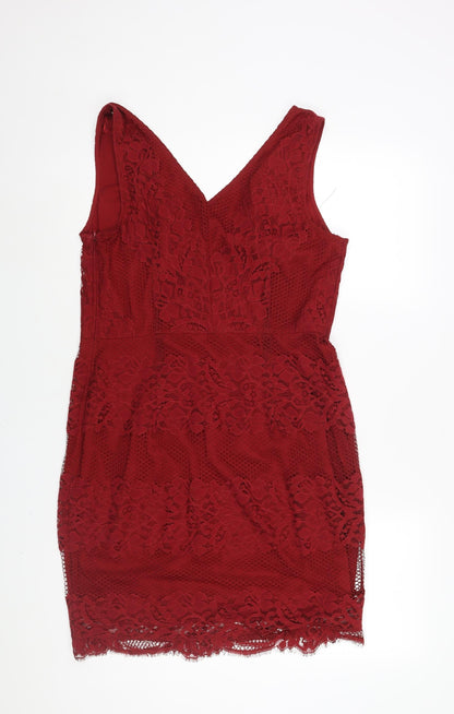 NEXT Womens Red Polyester Shift Size 14 V-Neck Zip