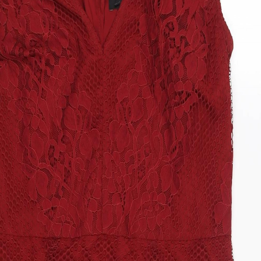 NEXT Womens Red Polyester Shift Size 14 V-Neck Zip