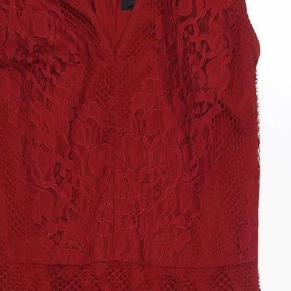 NEXT Womens Red Polyester Shift Size 14 V-Neck Zip