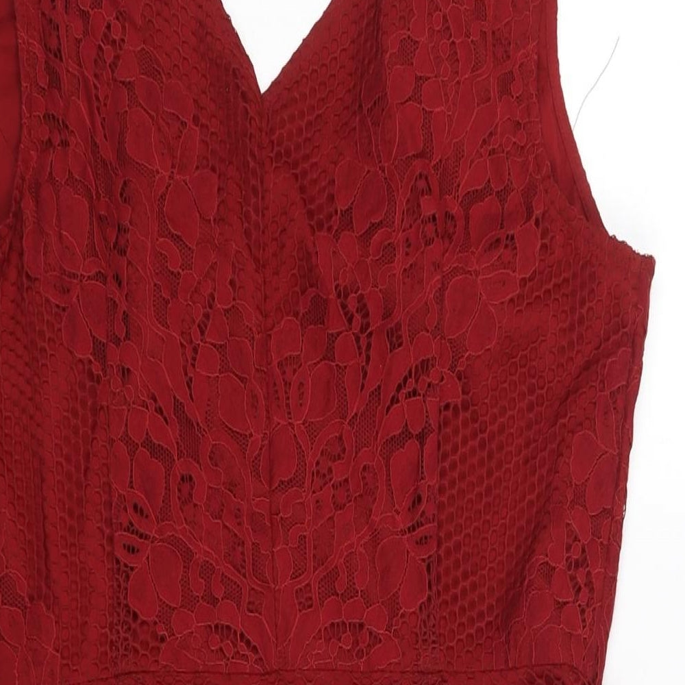 NEXT Womens Red Polyester Shift Size 14 V-Neck Zip