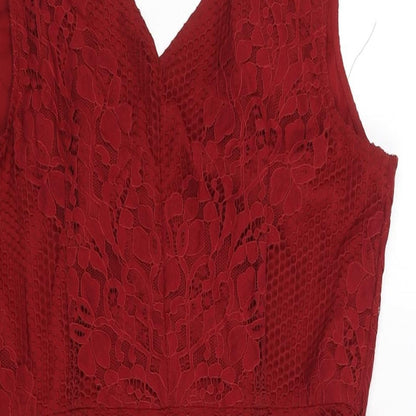 NEXT Womens Red Polyester Shift Size 14 V-Neck Zip