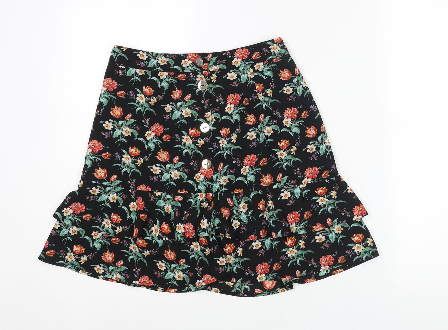 Oasis Womens Multicoloured Floral Polyester A-Line Skirt Size 8 Button - Frill