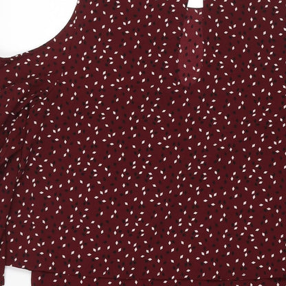 Mango Womens Red Geometric Polyester Shift Size M Round Neck Button - Cold Shoulder