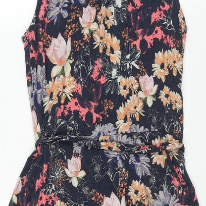 Warehouse Womens Multicoloured Geometric Viscose Shift Size 10 V-Neck Pullover - Belted Floral Print