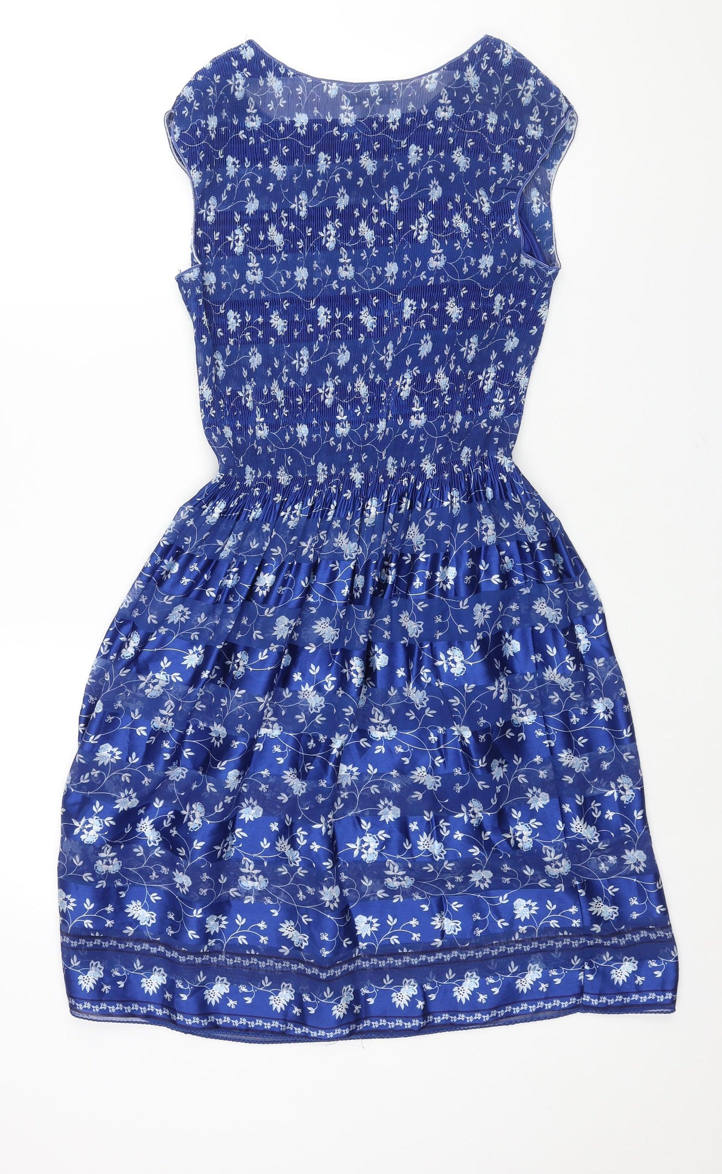 Max Studio Womens Blue Floral Polyester A-Line Size M Round Neck Pullover