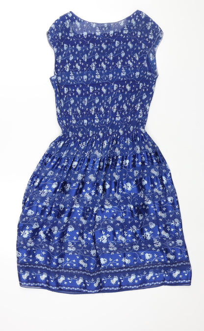 Max Studio Womens Blue Floral Polyester A-Line Size M Round Neck Pullover