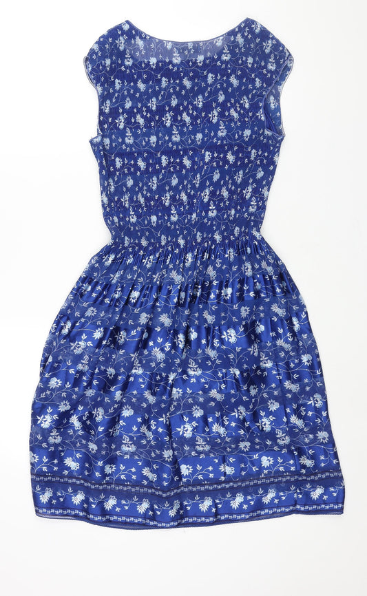 Max Studio Womens Blue Floral Polyester A-Line Size M Round Neck Pullover