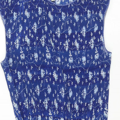 Max Studio Womens Blue Floral Polyester A-Line Size M Round Neck Pullover