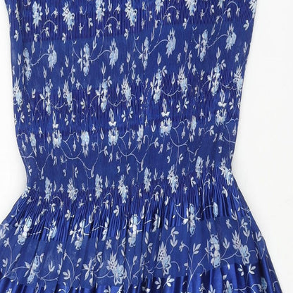 Max Studio Womens Blue Floral Polyester A-Line Size M Round Neck Pullover