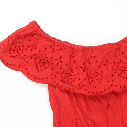 House Womens Red Cotton A-Line Size XS Boat Neck Pullover - Geometric Cut Out