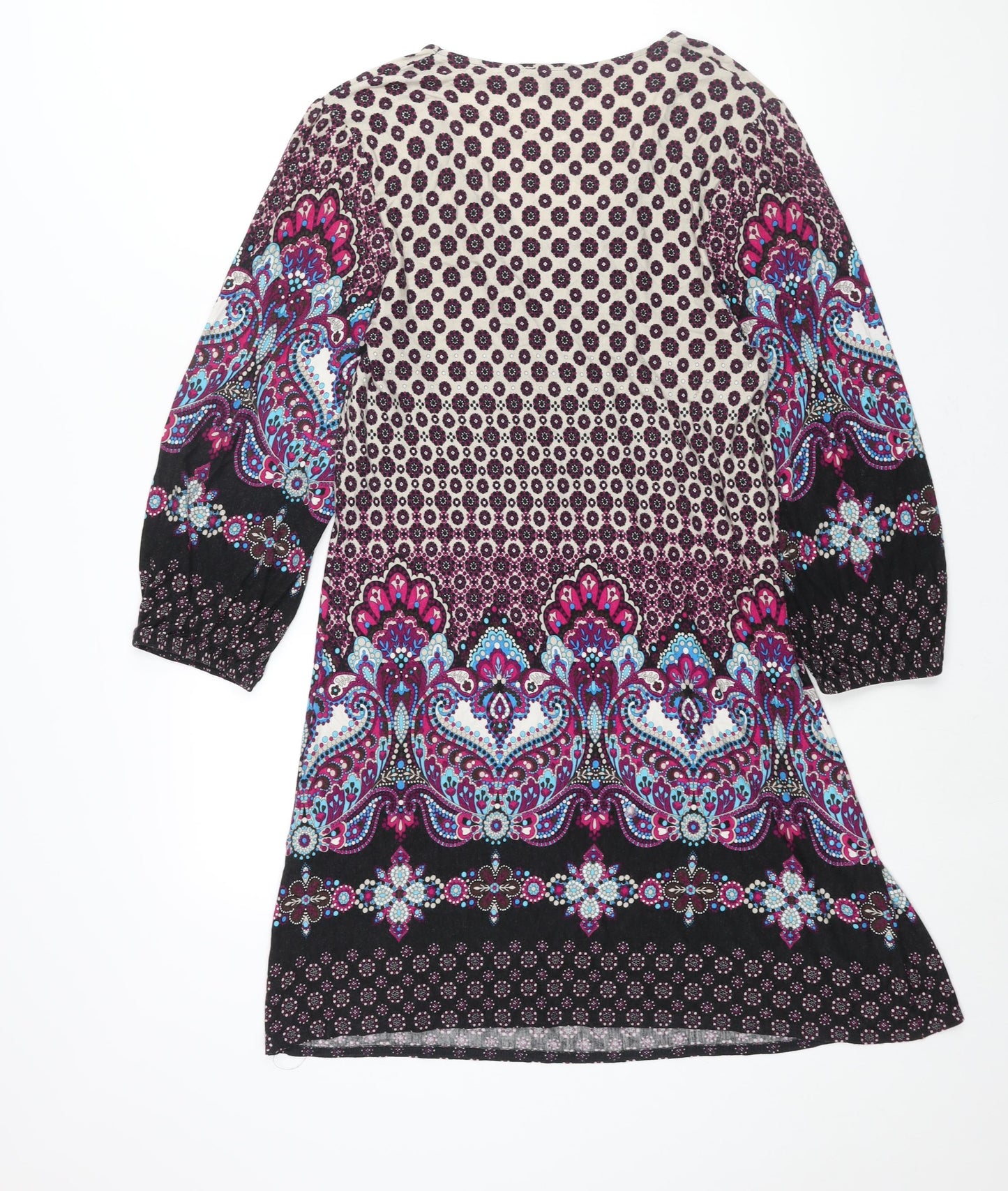 Phase Eight Womens Multicoloured Geometric Viscose Shift Size 12 Scoop Neck Pullover