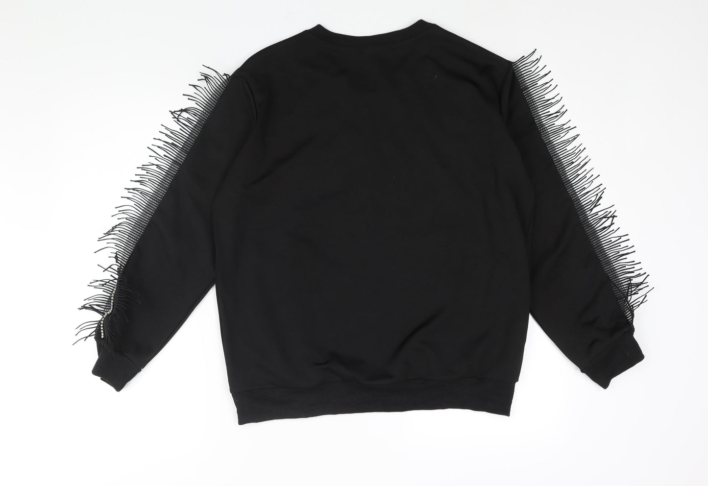 Urban Mist Womens Black Polyester Pullover Sweatshirt Size XL Pullover - Tassle Rhinestone Detail