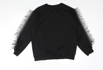 Urban Mist Womens Black Polyester Pullover Sweatshirt Size XL Pullover - Tassle Rhinestone Detail