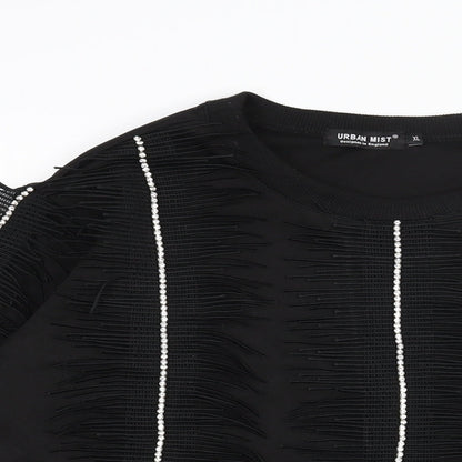 Urban Mist Womens Black Polyester Pullover Sweatshirt Size XL Pullover - Tassle Rhinestone Detail