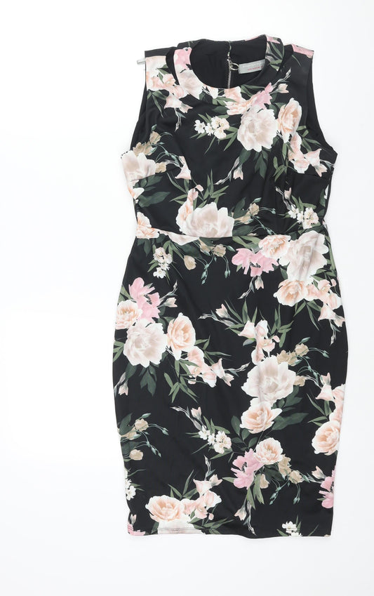Dorothy Perkins Womens Multicoloured Floral Polyester Pencil Dress Size 12 Mock Neck Zip