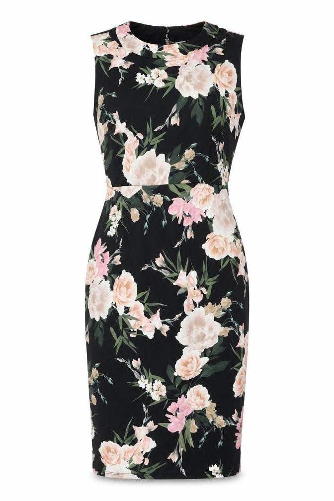 Dorothy Perkins Womens Multicoloured Floral Polyester Pencil Dress Size 12 Mock Neck Zip