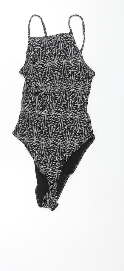 Divided by H&M Womens Silver Geometric Polyamide Bodysuit One-Piece Size XS Snap