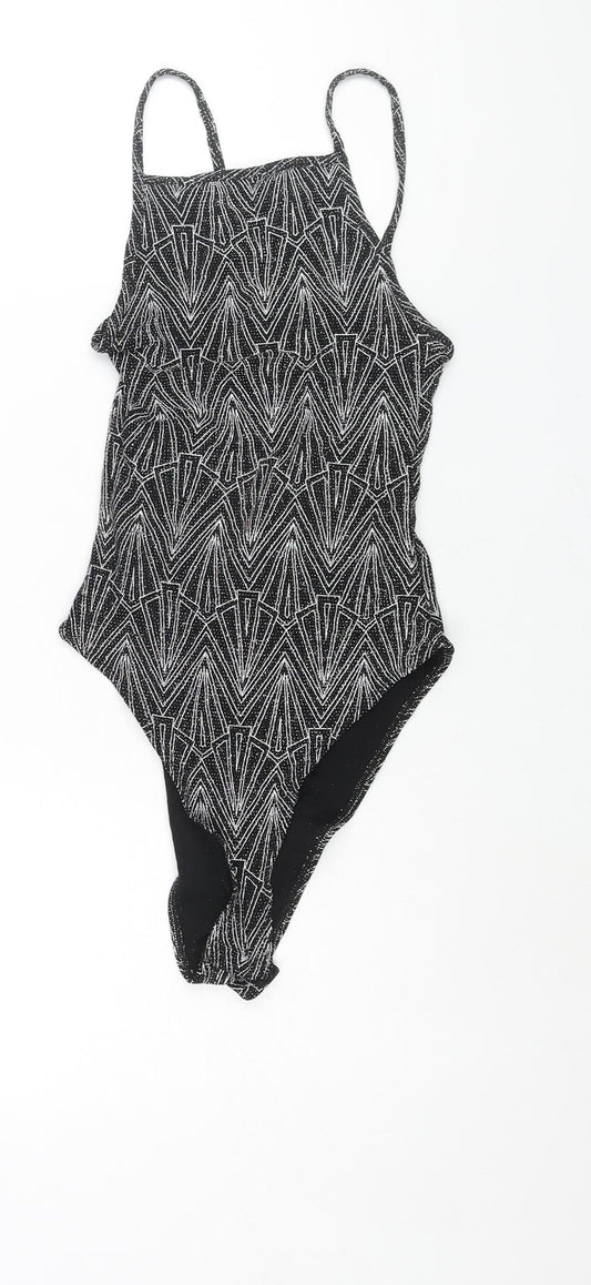 Divided by H&M Womens Silver Geometric Polyamide Bodysuit One-Piece Size XS Snap