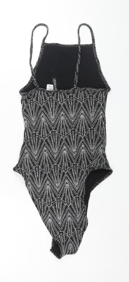 Divided by H&M Womens Silver Geometric Polyamide Bodysuit One-Piece Size XS Snap