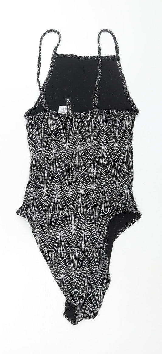 Divided by H&M Womens Silver Geometric Polyamide Bodysuit One-Piece Size XS Snap