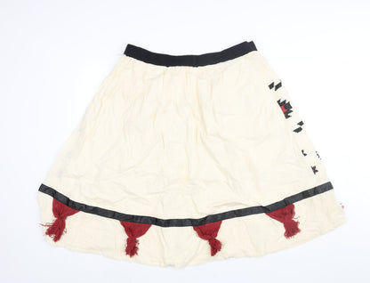Eloquii Womens Ivory Geometric Cotton A-Line Skirt Size 16 - Embroidered Tassle Detail